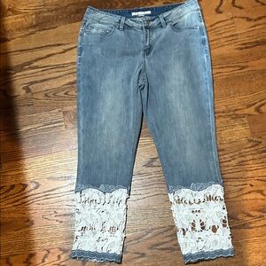 Boston Proper Blue Jeans with White Lace Detail
